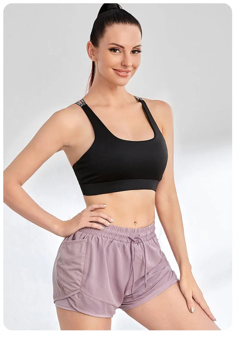 Women's Elastic Sports Shorts Pockets