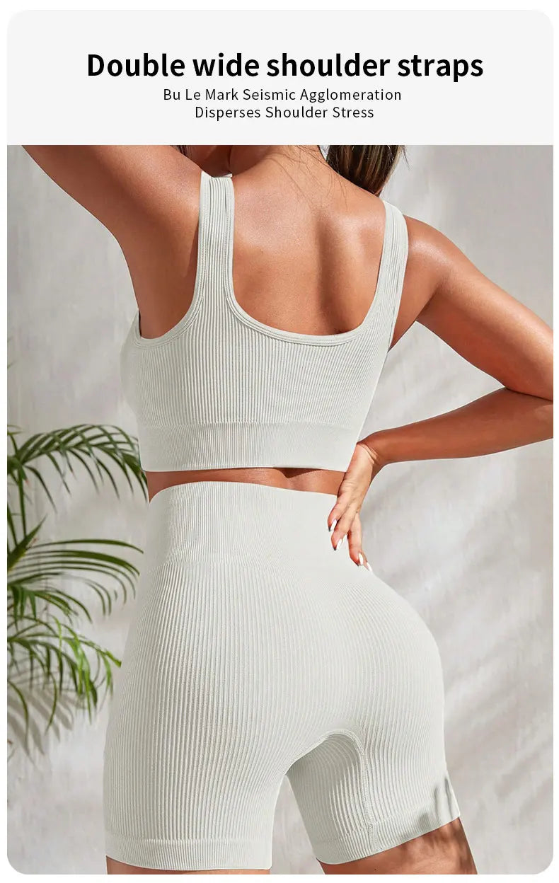 Seamless Ribbed Yoga Sets Workout Sets for Women: Crop Tank High Waist Shorts