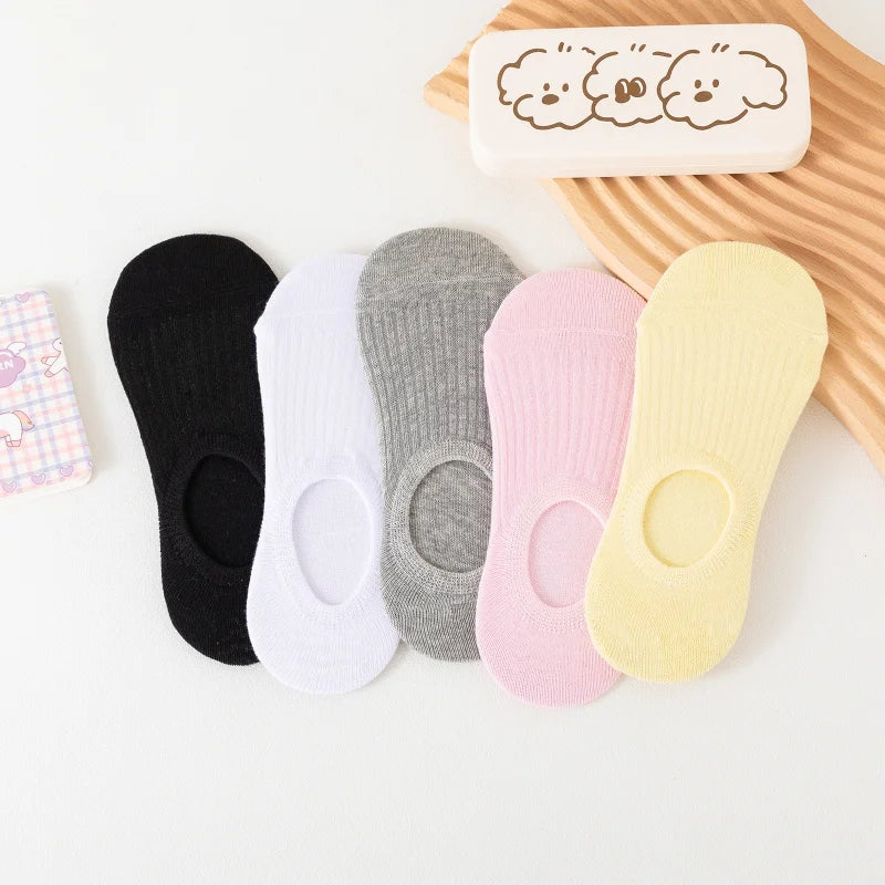 5 and 10 Pairs Women's Colored Cotton Ankle Socks Breathable Mesh Sports Boat Socks