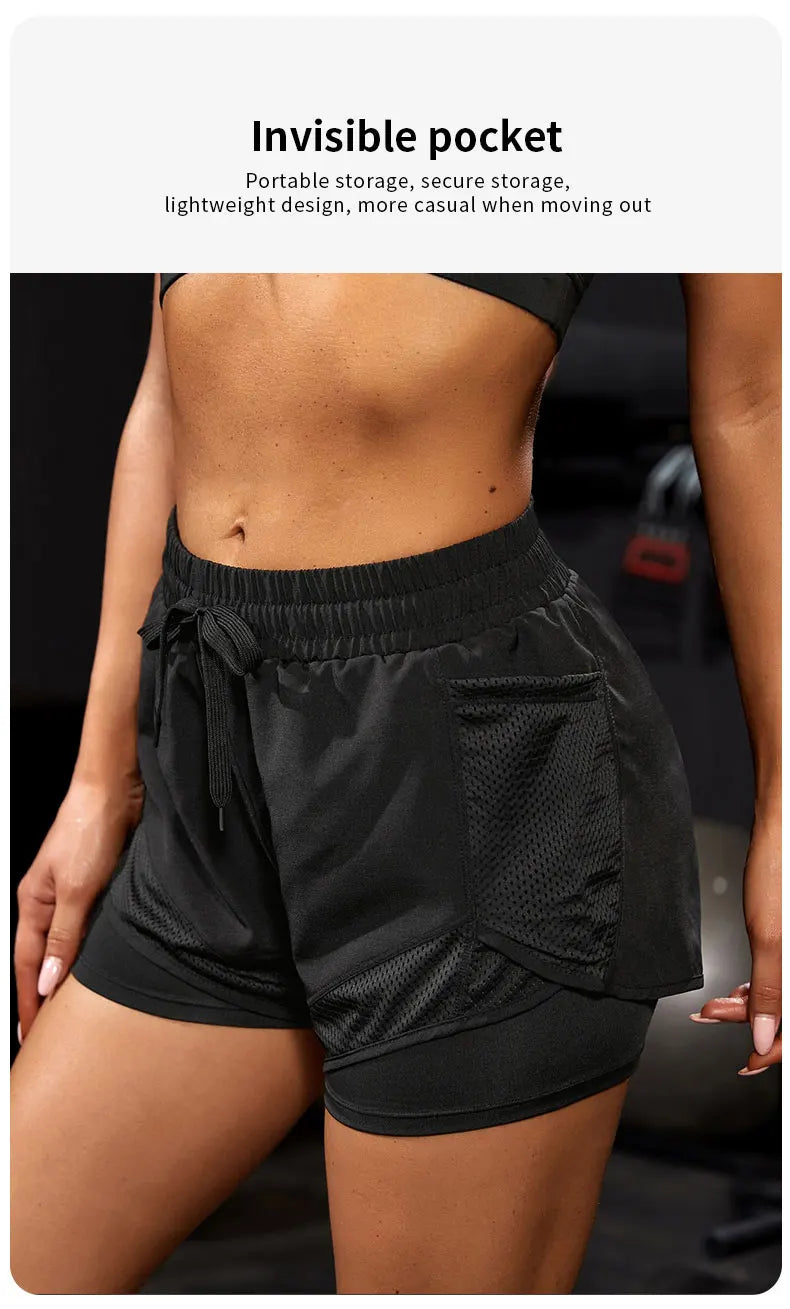 Women's Elastic Sports Shorts Pockets