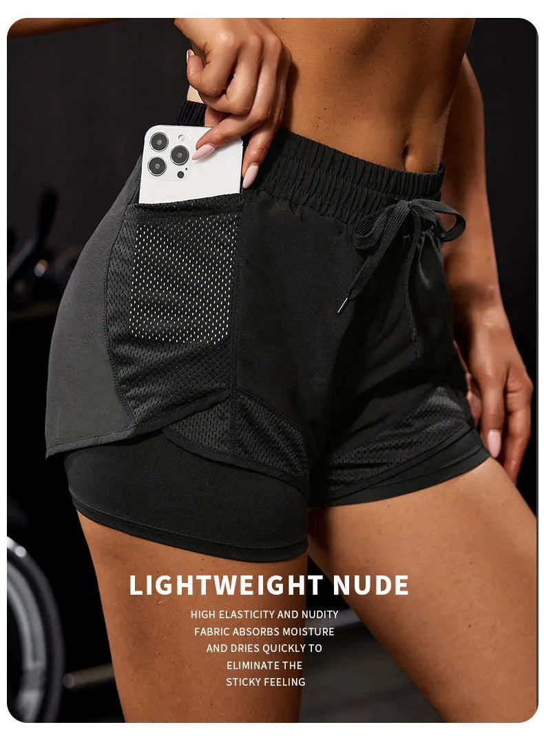 Women's Elastic Sports Shorts Pockets