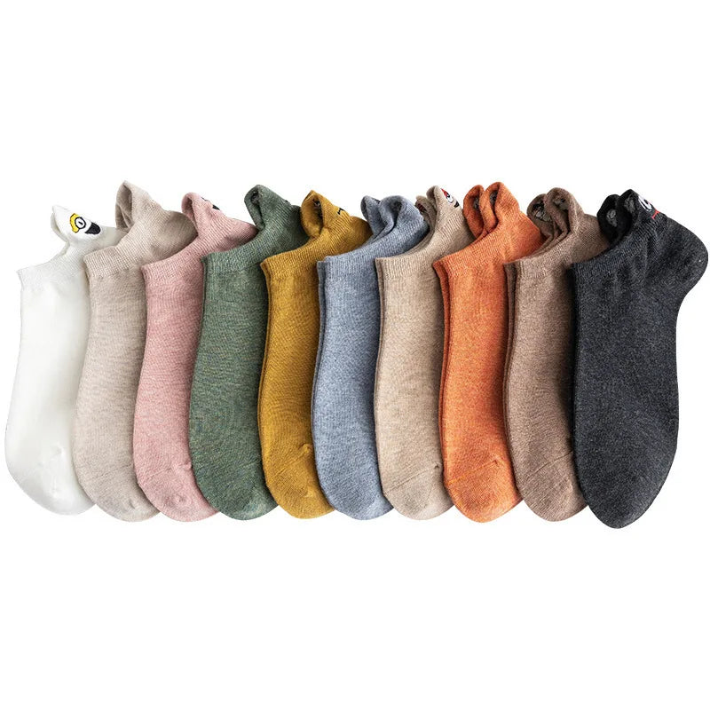 10 Pair Cotton Women Socks Solid Color Fun Casual Boat Ankle Female Socks
