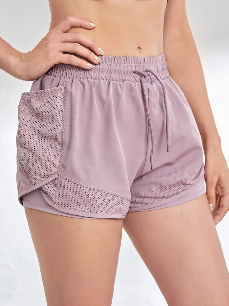 Women's Elastic Sports Shorts Pockets