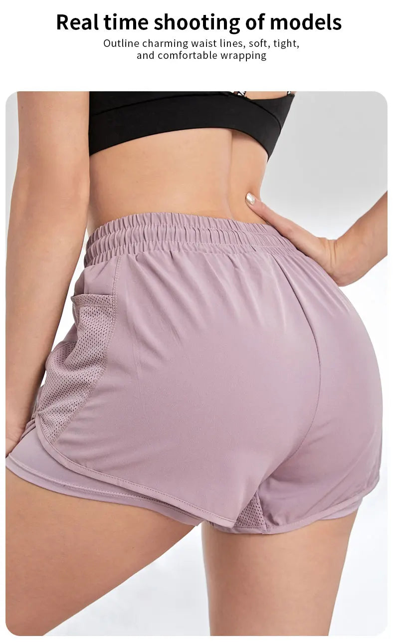 Women's Elastic Sports Shorts Pockets