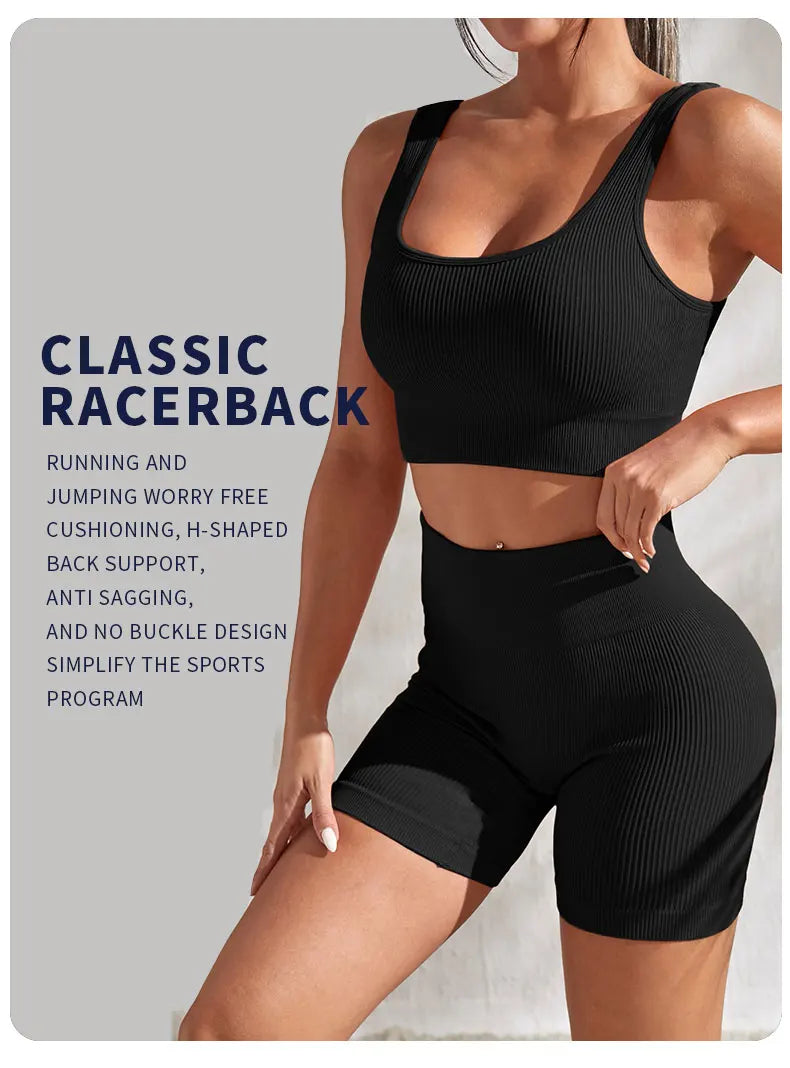 Seamless Ribbed Yoga Sets Workout Sets for Women: Crop Tank High Waist Shorts