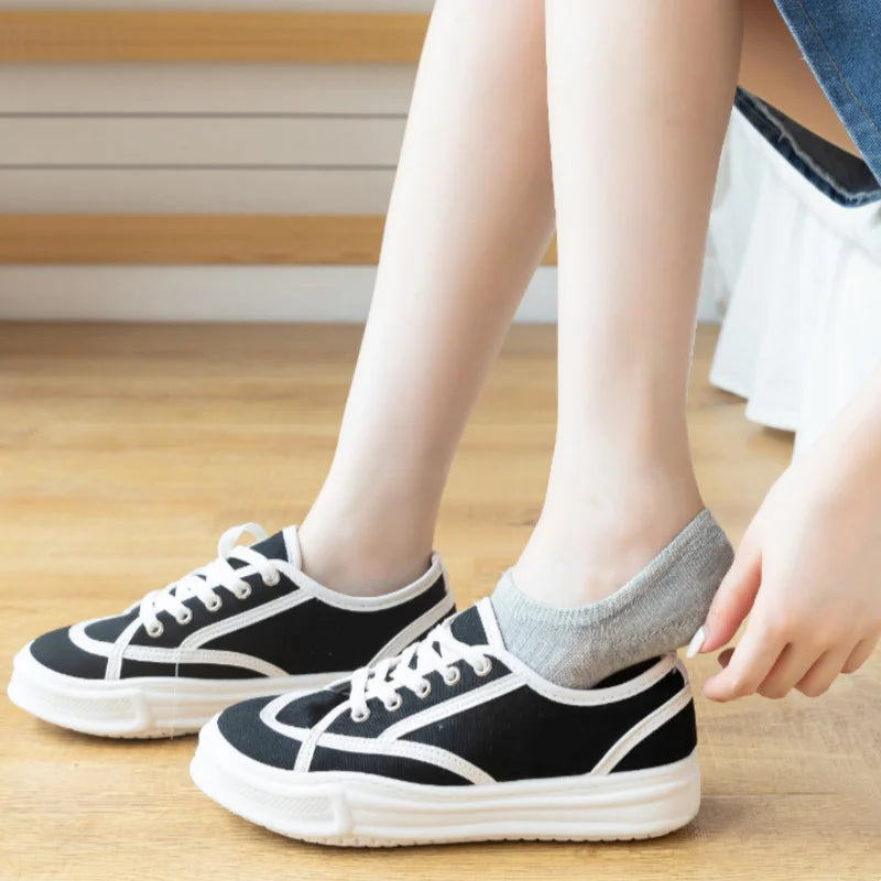 5 and 10 Pairs Women's Colored Cotton Ankle Socks Breathable Mesh Sports Boat Socks