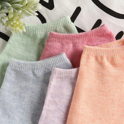 5 and 10 Pairs Women's Colored Cotton Ankle Socks Breathable Mesh Sports Boat Socks
